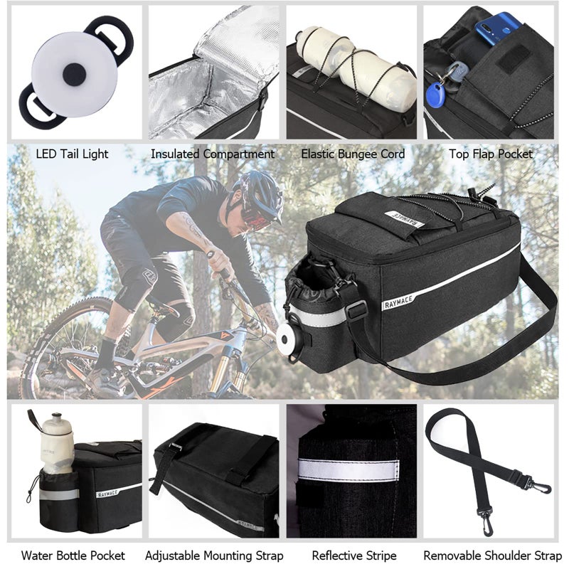 RAYMACE Bike Rear Rack Bag with Tail Light, Bike Truck Cooler Bag for Warm or Cold Items - Image 3
